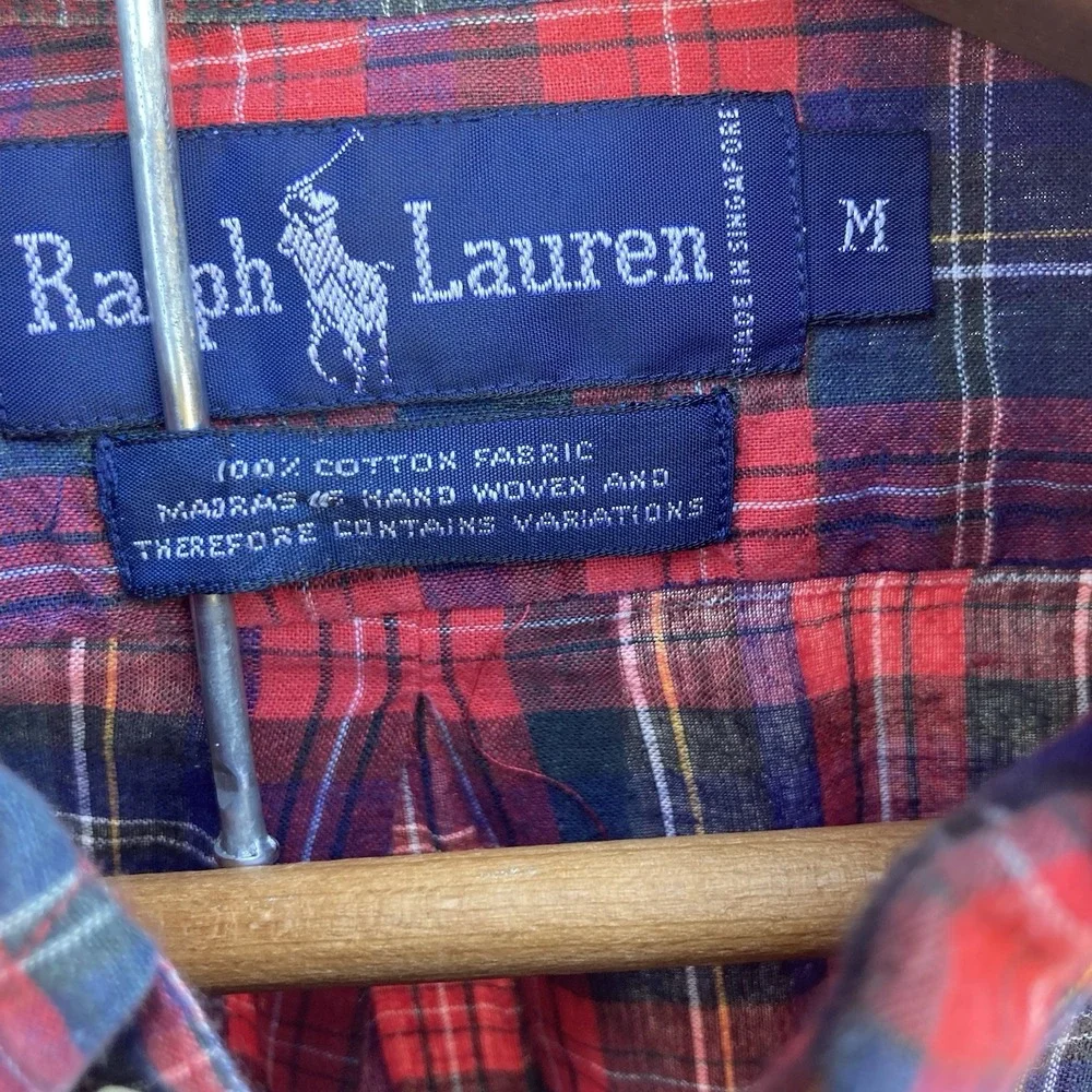 Ralph Lauren Men's‎ Medium MADRAS Short Sleeve Button Down HAND WOVEN Fall Plaid